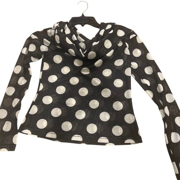 Unbranded Blouse Womens XS Black Sheer Polka Dot Cowl Neck Long Sleeve - Picture 2 of 4